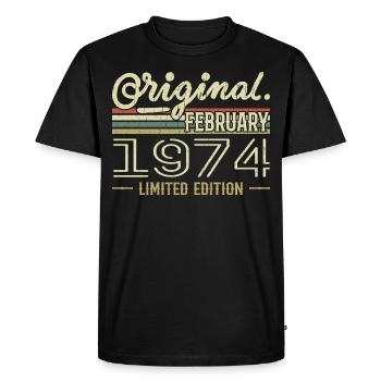 Cadeau Février 1974 - Anniversaire Février 1974 - T-shirt Premium bio Homme - noir - Devant - Nico (187cm)