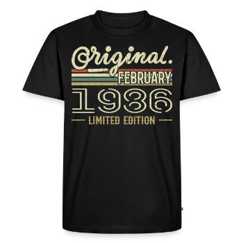 Cadeau Février 1986 - Anniversaire Février 1986 - T-shirt Premium bio Homme - noir - Devant - Nico (187cm)