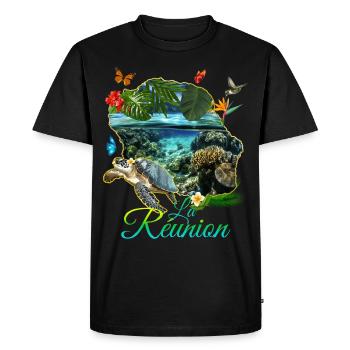 La Réunion Paradis Fonds Marins Et Tortue - T-shirt Premium bio Homme - noir - Devant - Nico (187cm)