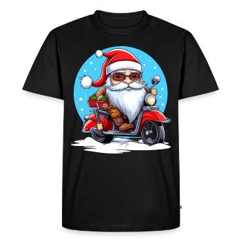 Funny Santa Claus gnome on a motorbike - Men's Premium Organic T-Shirt - black - Front - Nico (187cm)
