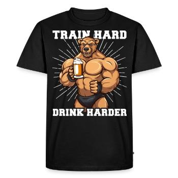 Bodybuilder Gym Beer Train Hard Drink - T-shirt Premium bio Homme - noir - Devant - Nico (187cm)