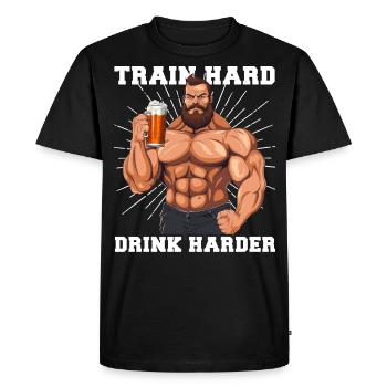 Bodybuilder Gym Beer Train Hard Drink - T-shirt Premium bio Homme - noir - Devant - Nico (187cm)