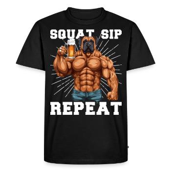 Bodybuilder Gym Bière Squat Sip Répéter - T-shirt Premium bio Homme - noir - Devant - Nico (187cm)