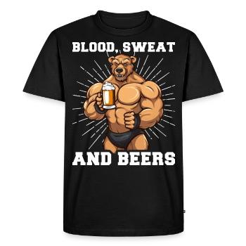 Bodybuilder Gym Bière Blood Sweat And Beers - T-shirt Premium bio Homme - noir - Devant - Nico (187cm)