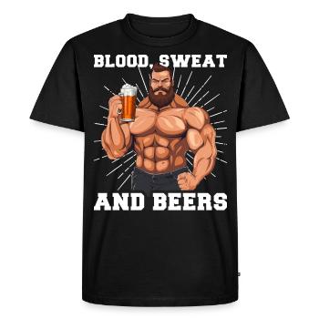 Bodybuilder Gym Bière Blood Sweat And Beers - T-shirt Premium bio Homme - noir - Devant - Nico (187cm)
