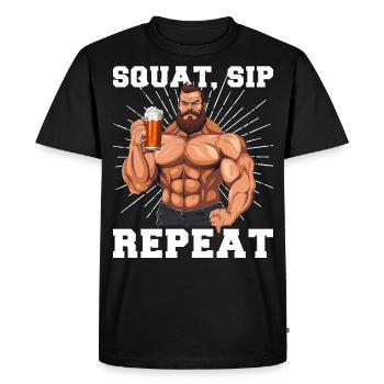 Bodybuilder Gym Bière Squat Sip Répéter - T-shirt Premium bio Homme - noir - Devant - Nico (187cm)