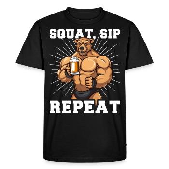 Bodybuilder Gym Bière Squat Sip Répéter - T-shirt Premium bio Homme - noir - Devant - Nico (187cm)