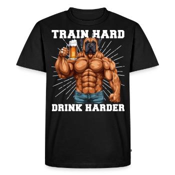 Bodybuilder Gym Beer Train Hard Drink - T-shirt Premium bio Homme - noir - Devant - Nico (187cm)