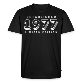 FONDÉE EN 1977, LÉGENDE 1977, MILLÉSIME 1977 - T-shirt Premium bio Homme - noir - Devant - Nico (187cm)