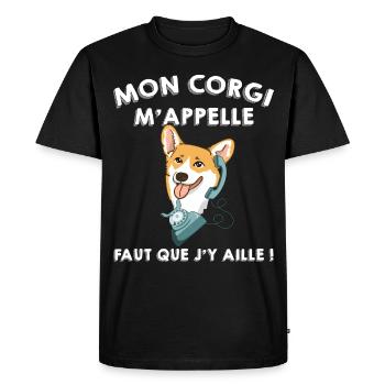 Mon Chien corgi m'appelle Cadeau Humour - T-shirt Premium bio Homme - noir - Devant - Nico (187cm)