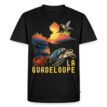 La Guadeloupe Colibri Tortue Coucher De Soleil - T-shirt Premium bio Homme - noir - Devant - Nico (187cm)