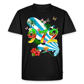 Martinique 972 Fleurs Tropicales - T-shirt Premium bio Homme - noir - Devant - Nico (187cm)