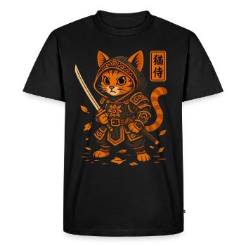 Samurai Katze - Männer Premium Bio T-Shirt - Schwarz - Vorne - Nico (187cm)