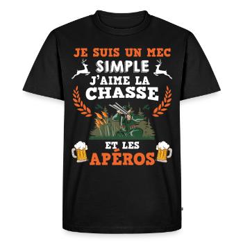 Mec simple chasse et apéro Humour Biere Chasseur - T-shirt Premium bio Homme - noir - Devant - Nico (187cm)