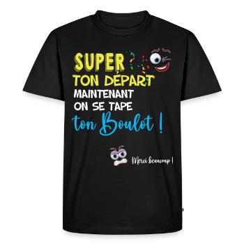 Collègue départ cadeau humour 36.png - T-shirt Premium bio Homme - noir - Devant - Nico (187cm)