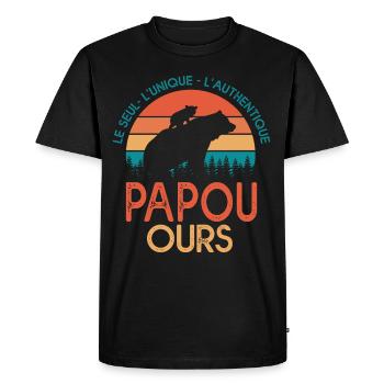 papou ours Cadeau Tshirt papa ours grand père papy - T-shirt Premium bio Homme - noir - Devant - Nico (187cm)