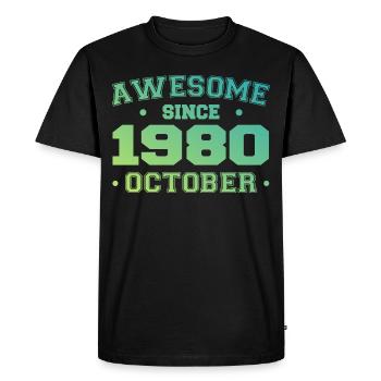 Octobre 1980 - Cadeau Anniversaire Octobre 1980 - T-shirt Premium bio Homme - noir - Devant - Nico (187cm)
