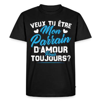 Veux Tu Être Mon Parrain D amour pour toujours - T-shirt Premium bio Homme - noir - Devant - Nico (187cm)