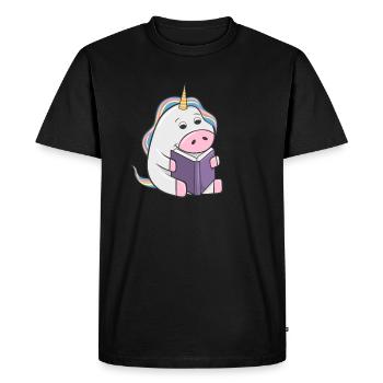 Reading unicorn book nerd bookworm mouth covering - Men's Premium Organic T-Shirt - black - Front - Nico (187cm)