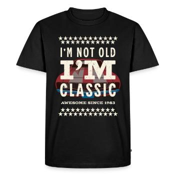 Pas vieux - classique depuis 1983 - T-shirt Premium bio Homme - noir - Devant - Nico (187cm)
