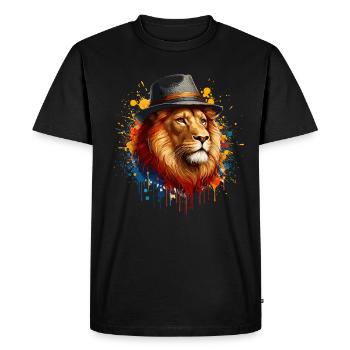 Lion au chapeau : l’élégance majestueuse - T-shirt Premium bio Homme - noir - Devant - Nico (187cm)