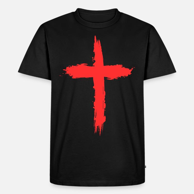 kreuz rot - Männer Premium Bio T-Shirt - Schwarz