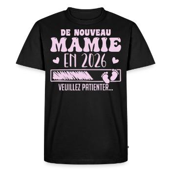 Grossesse Grand Mère Encore Mamie 2026 - T-shirt Premium bio Homme - noir - Devant - Nico (187cm)