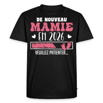 Grossesse Grand Mère Encore Mamie 2026 - T-shirt Premium bio Homme - noir - Devant - Nico (187cm)