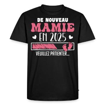 Grossesse Grand Mère Encore Mamie 2025 - T-shirt Premium bio Homme - noir - Devant - Nico (187cm)