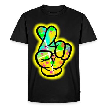 Graffiti Hand – Crossed Fingers Sign. - Men's Premium Organic T-Shirt - black - Front - Nico (187cm)