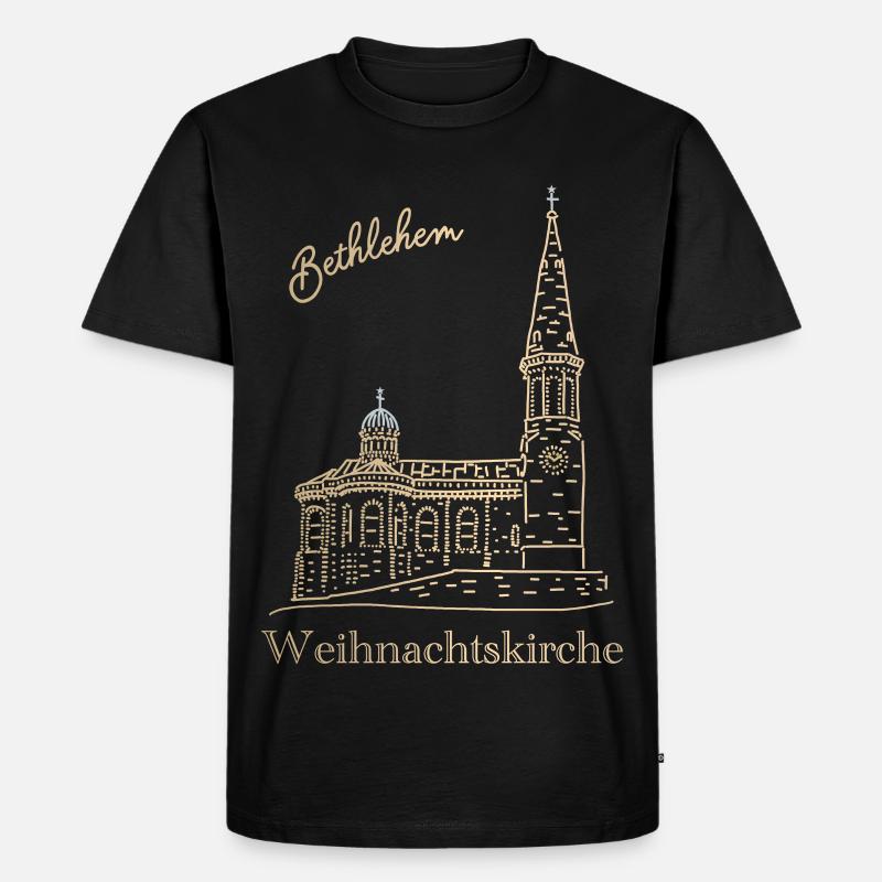 Weihnachtskirche Bethlehem Handzeichnung - Männer Premium Bio T-Shirt - Schwarz