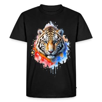 Portrait du tigre à l’aquarelle - T-shirt Premium bio Homme - noir - Devant - Nico (187cm)