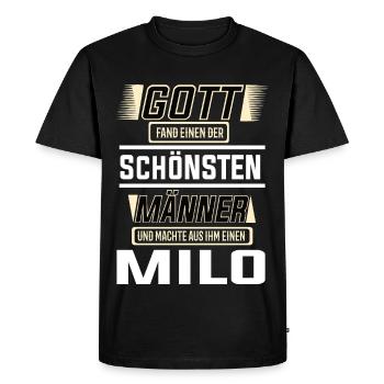 Milo the Most Beautiful Man Shaped by God Design - Men's Premium Organic T-Shirt - black - Front - Nico (187cm)