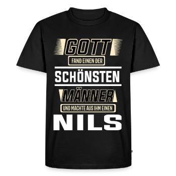 Nils, le plus bel homme, façonné par Dieu Design - T-shirt Premium bio Homme - noir - Devant - Nico (187cm)