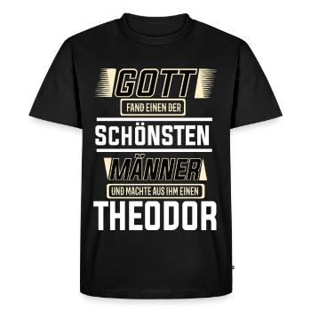 Théodore le plus bel homme façonné par Dieu Design - T-shirt Premium bio Homme - noir - Devant - Nico (187cm)