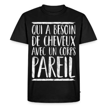Cadeau Rigolo Homme Chauve Humour - T-shirt Premium bio Homme - noir - Devant - Nico (187cm)