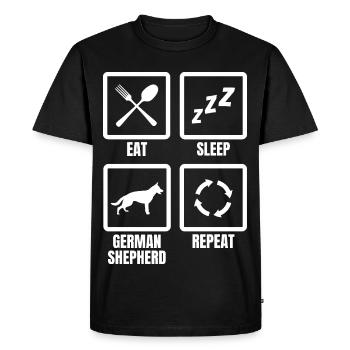 Mange, dors, Berger allemand, répète - T-shirt Premium bio Homme - noir - Devant - Nico (187cm)