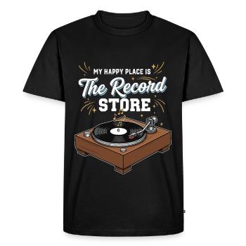 Musique Vinyle Disquaire Humour Happy Place - T-shirt Premium bio Homme - noir - Devant - Nico (187cm)