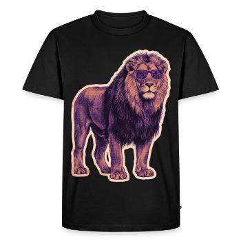 Cool lion with sunglasses - Men's Premium Organic T-Shirt - black - Front - Nico (187cm)