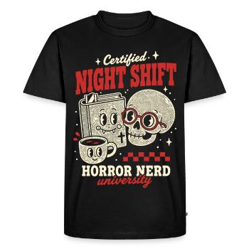 Certified Night Shift Horror Nerd - Men's Premium Organic T-Shirt - black - Front - Nico (187cm)
