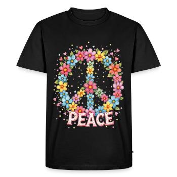 Blooming Peace Sign in Watercolor Style - Men's Premium Organic T-Shirt - black - Front - Nico (187cm)