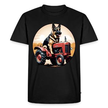 Chien de berger allemand conduisant un tracteur de ferme Vintage - T-shirt Premium bio Homme - noir - Devant - Nico (187cm)