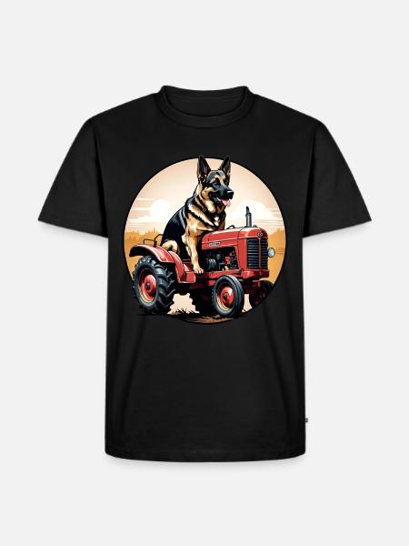 Deutscher Schäferhund fährt einen Oldtimer-Ackerschlepper - Männer Premium Bio T-Shirt - Schwarz