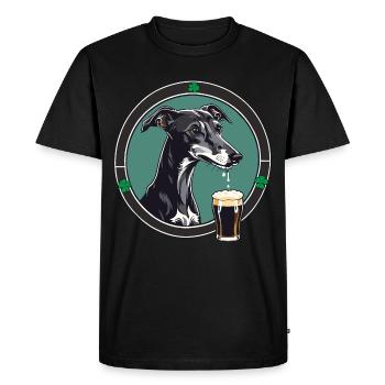 Lévrier dégustant une pinte d’Irish Stout - T-shirt Premium bio Homme - noir - Devant - Nico (187cm)