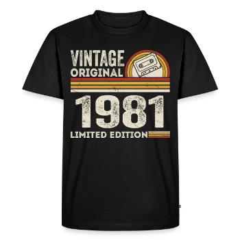 Vintage 1981 Cassette 1981 - 44th Anniversary 1981 - Men's Premium Organic T-Shirt - black - Front - Nico (187cm)