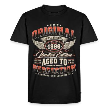 Vintage, 1986, Rétro, Vintage, Cadeau d’anniversaire - T-shirt Premium bio Homme - noir - Devant - Nico (187cm)
