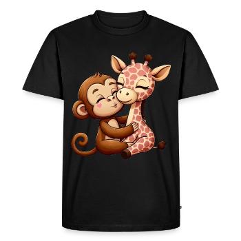 Singe Câlin Et Girafe Amoureuse - T-shirt Premium bio Homme - noir - Devant - Nico (187cm)