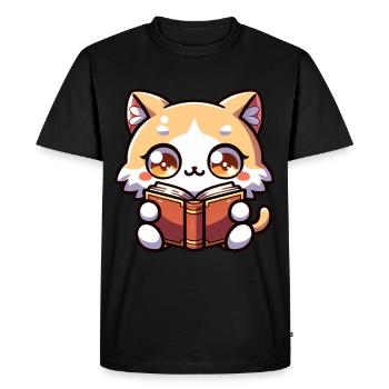 Cat Reading Bookish Kitten Bodysuit Print - Men's Premium Organic T-Shirt - black - Front - Nico (187cm)