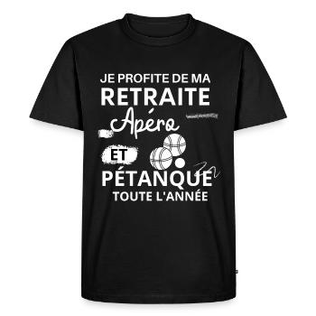 Retraite , pétanque humour - T-shirt Premium bio Homme - noir - Devant - Nico (187cm)