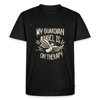 Mon ange gardien est en thérapie - T-shirt Premium bio Homme - noir - Devant - Nico (187cm)